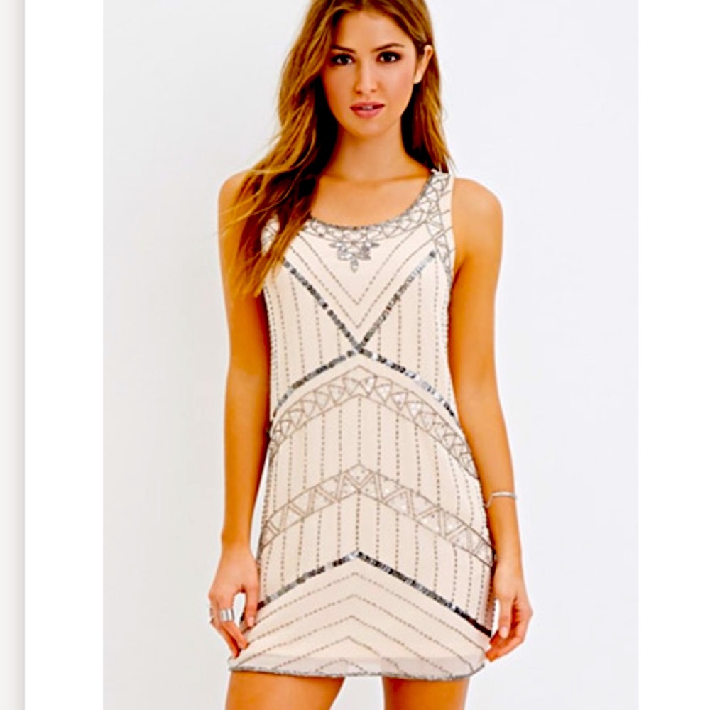 Sequin Gunmetal Beaded Blush Shift Dress